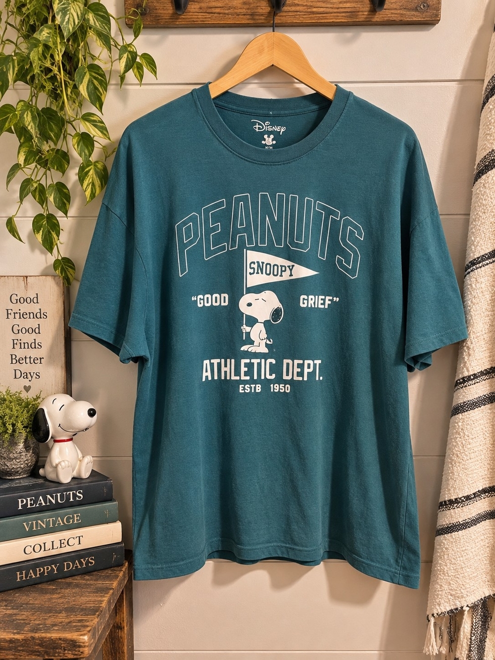 Peanuts Snoopy Good Grief Athletic Dept Teal Graphic Tee XL